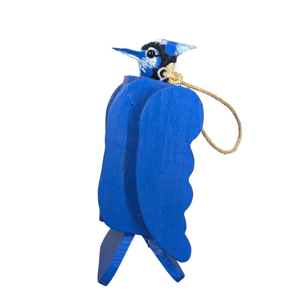 Handmade Blue Jay Birdhouse with Rope Hanger Unique Bright Bird Lover Gift